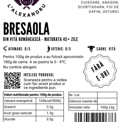 Bresaola - Pastrama de vita feliata, plicuri de 100g