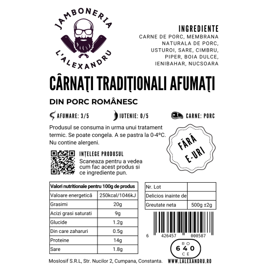 Carnati afumati (proaspeti), 500g Carnati afumati (proaspeti), 500g