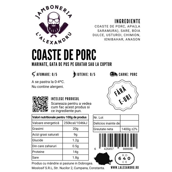 Coaste de porc marinate, 1.3kg