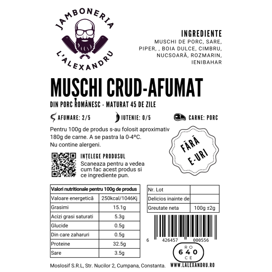 Lomo - Muschi de porc crud-uscat, 100g (feliat)