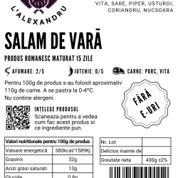 Salam de vara porc-vita, minim 400g